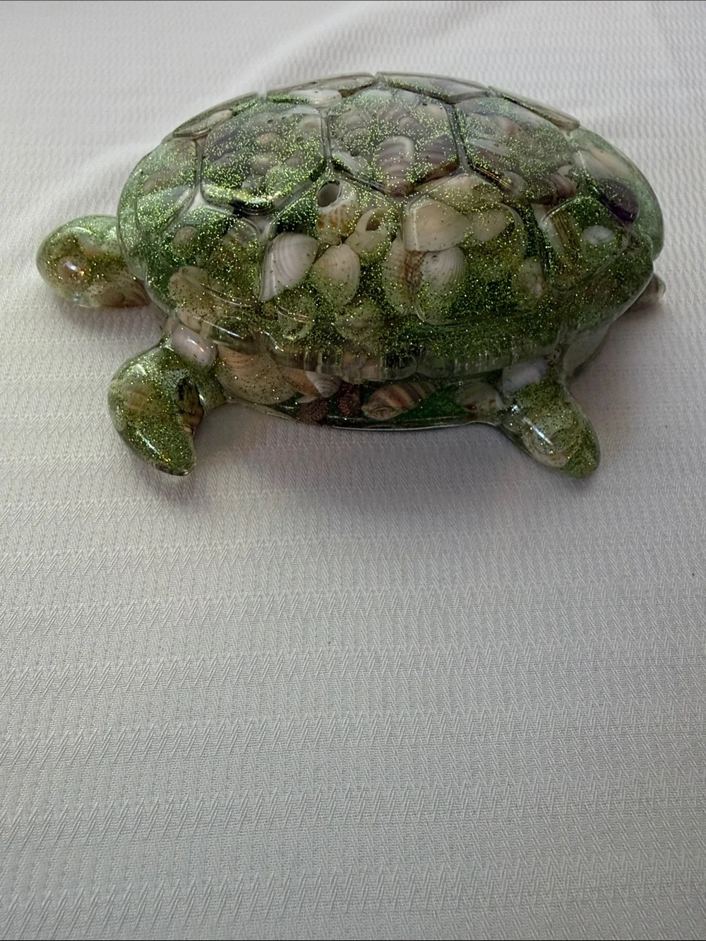 Handmade Green Turtle with seashells Trinket Box
5”x3” - Picture 2 of 4